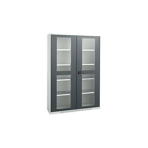 4051273769114 - Genius Flügeltürenschrank FS Stahl Sichtfenster Lüftungslöcher B 1343 x T 520 x H 1950 mm 5 OH Lichtgrau Anthrazitgrau bis 750 kg