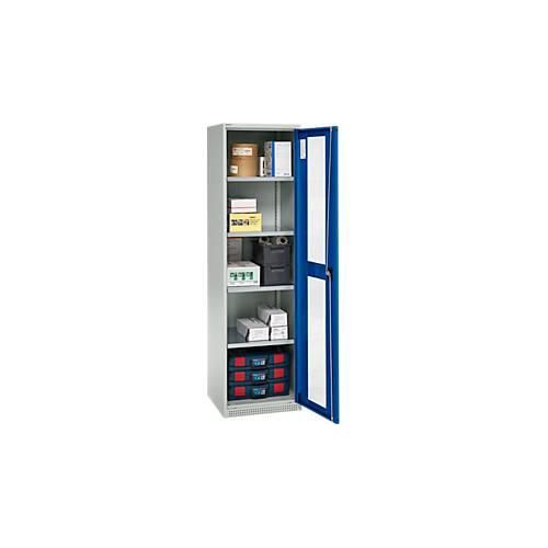 4051273769282 - Genius Flügeltürenschrank FS Stahl Sichtfenster Lüftungslöcher B 545 x T 520 x H 1950 mm 5 OH Lichtgrau Enzianblau bis 250 kg