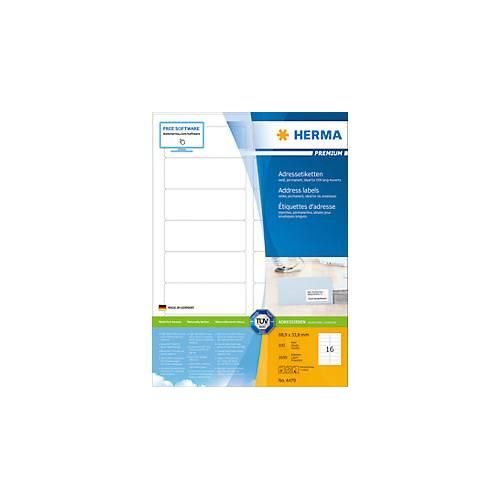 4008705044790 - HERMA Adressetiketten Premium A4 889x338 mm weiß Papier matt 1600 St - Weiß - Papier - Laser Inkjet - Matte - Dauerhaft - Abgerundetes Rechteck 4008705044790 - HERMA Adressetiketten Premium A4 889x338 mm weiß Papier matt 1600 St - Weiß - Papier - Laser Inkjet - Matte - Dauerhaft - Abgerundetes Rechteck