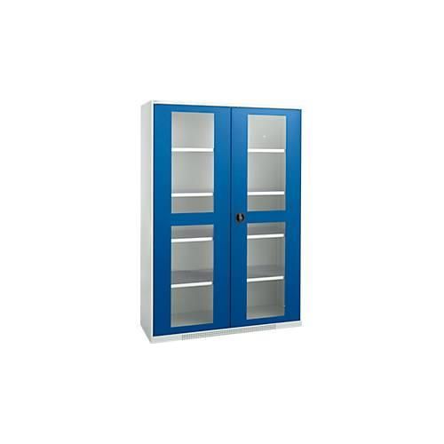 4051273769466 - Genius Flügeltürenschrank FS Stahl Sichtfenster Lüftungslöcher B 1343 x T 620 x H 1950 mm 5 OH Lichtgrau Enzianblau bis 750 kg