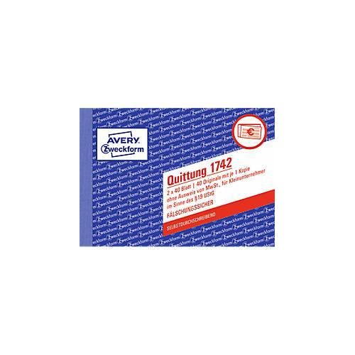 4004182017425 - Quittung A6 quer Selbstdurchschreibend 2 x 40Blatt für Kleinunternehmer 4004182017425 AVERY Zweckform 4004182017425 - Quittung A6 quer Selbstdurchschreibend 2 x 40Blatt für Kleinunternehmer 4004182017425 AVERY Zweckform