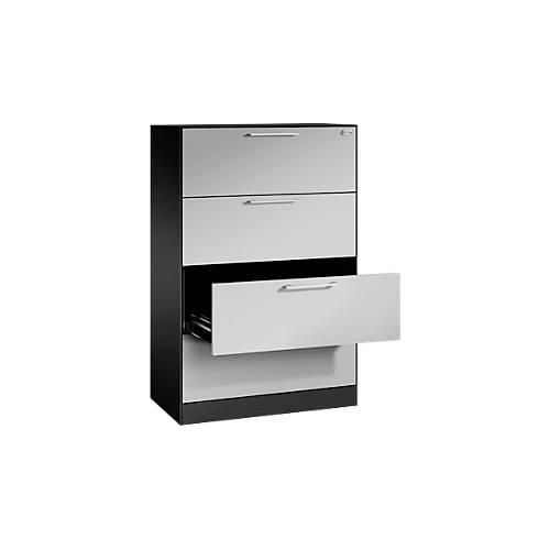 4065714900578 - Karteikartenschrank 2-bahnig für A4 quer 4 Schübe mit Vollauszug & Bügelgriffen Zentralverschluss B 800 x T 435 x H 1298 mm schwarzgrau alusilber 4065714900578 - Karteikartenschrank 2-bahnig für A4 quer 4 Schübe mit Vollauszug & Bügelgriffen Zentralverschluss B 800 x T 435 x H 1298 mm schwarzgrau alusilber