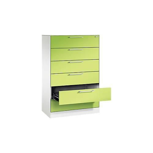 4065714898110 - Karteikartenschrank 3-bahnig fÃ¼r A5 quer 6 SchÃ¼be mit Vollauszug & BÃ¼gelgriffen Zentralverschluss B 800 x T 435 x H 1298 mm weiÃŸ virdingrÃ¼n