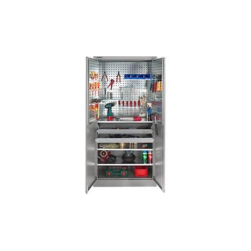 4051273642554 - Select Materialschrank MSI 2409 mit Lochrasterwänden auf halber Höhe mit 3 Fachböden & 2 Schubläden B 950 x T 400 x H 1935 mm weißaluminium 4051273642554 - Select Materialschrank MSI 2409 mit Lochrasterwänden auf halber Höhe mit 3 Fachböden & 2 Schubläden B 950 x T 400 x H 1935 mm weißaluminium
