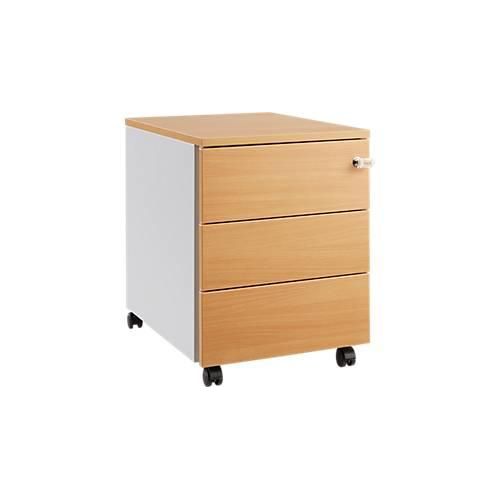 4251898818864 - Pure Rollcontainer 333 Stahlkorpus Holzfront Rollen abschließbar B 435 x T 565 x H 567 mm 3 Schübe Buche weißaluminium