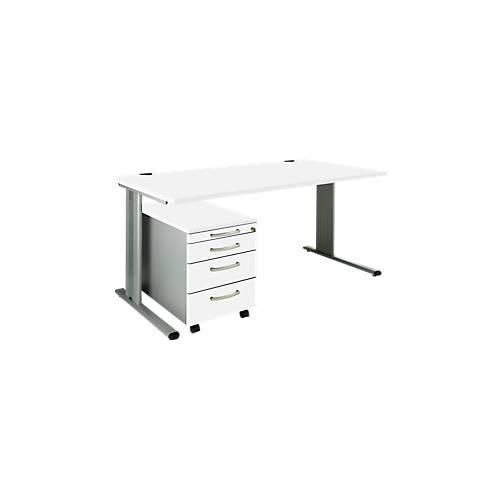 4250510827901 - Pure 2-tlg Büromöbel-Set PLANOVA BASIC Schreibtisch B 1600 mm weiß weißalu mit Kabelkanal + Rollcontainer 1233 4250510827901 - Pure 2-tlg Büromöbel-Set PLANOVA BASIC Schreibtisch B 1600 mm weiß weißalu mit Kabelkanal + Rollcontainer 1233