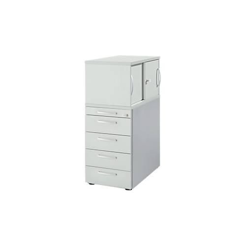 4251898819243 - Genius Standcontainer mit Aufsatzschrank inkl Schiebetür komplett abschließbar runder Griff lichtgrau