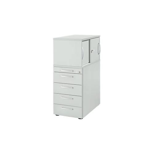 4251898819236 - Genius Standcontainer mit Aufsatzschrank inkl Schiebetür komplett abschließbar runder Griff lichtgrau