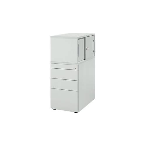 4251898819175 - Genius Standcontainer mit Aufsatzschrank inkl Schiebetür komplett abschließbar seitliche Griffnut lichtgrau 4251898819175 - Genius Standcontainer mit Aufsatzschrank inkl Schiebetür komplett abschließbar seitliche Griffnut lichtgrau