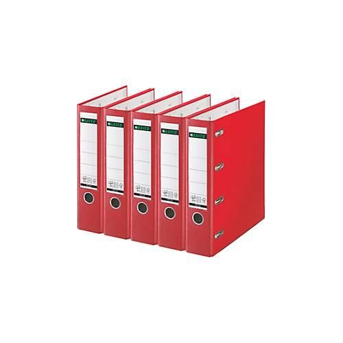 4002432448289 - LEITZ® Doppelordner 1012 2 x A5 Rückenbreite 75 mm Präzisions-Hebelmechanik Sichttasche für Rückenschild Griffloch Polypropylen rot 5 Stück