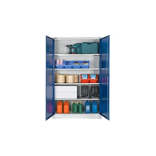 4051273635761 - Select Materialschrank abschließbar 4 verzinkte Böden 5 OH B 1200 x T 400 x H 1935 mm Stahl lichtgrau enzianblau