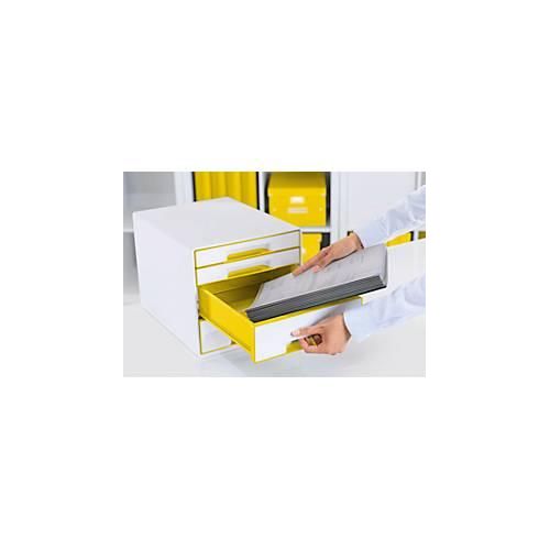 4002432121601 - - Schubladenbox wow cube 4 Schubladen din A4 Polystyrol Gehäusefarbe weiß Farbe der Schublade gelb weiß 4002432121601 - - Schubladenbox wow cube 4 Schubladen din A4 Polystyrol Gehäusefarbe weiß Farbe der Schublade gelb weiß