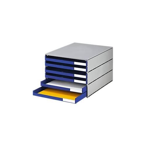 7612176111928 - Schubladenbox Styroval für Formate bis C4 6 offene Schübe Recyclingmaterial blau grau 7612176111928 - Schubladenbox Styroval für Formate bis C4 6 offene Schübe Recyclingmaterial blau grau