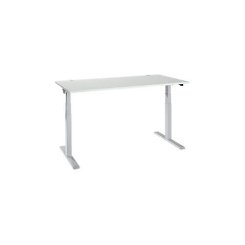 4251898821079 - Select Schreibtisch ERGO-T 20 elektrisch höhenverstellbar Rechteck T-Fuß B 1600 x T 800 x H 640-1300 mm lichtgrau weißalu