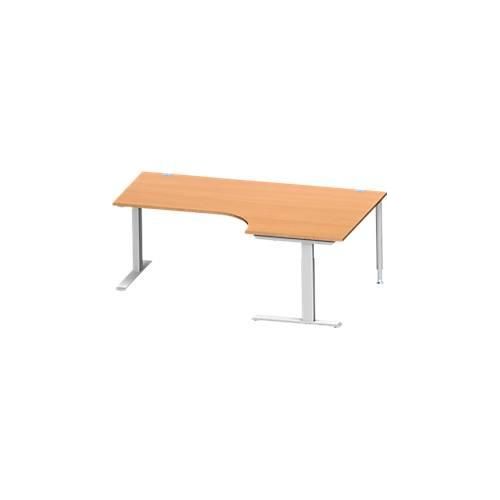4250510876565 - Genius Winkelschreibtisch MODENA FLEX 90° C-Fuß-Rechteckrohr B 2000 mm Ansatz rechts Buche weißalu