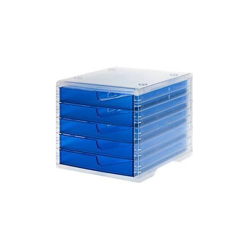 7612176089715 - Schubladenbox styro® styroswing light 5 Schübe Auszugsperre & Griffmulde stapelbar B 270 x T 340 x H 255 mm Polystyrol transparent-blau 7612176089715 - Schubladenbox styro® styroswing light 5 Schübe Auszugsperre & Griffmulde stapelbar B 270 x T 340 x H 255 mm Polystyrol transparent-blau
