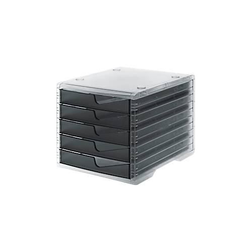 7612176077323 - Schubladenbox styro® styroswing light 5 Schübe Auszugsperre & Griffmulde stapelbar B 270 x T 340 x H 255 mm Polystyrol transparent-anthrazit 7612176077323 - Schubladenbox styro® styroswing light 5 Schübe Auszugsperre & Griffmulde stapelbar B 270 x T 340 x H 255 mm Polystyrol transparent-anthrazit