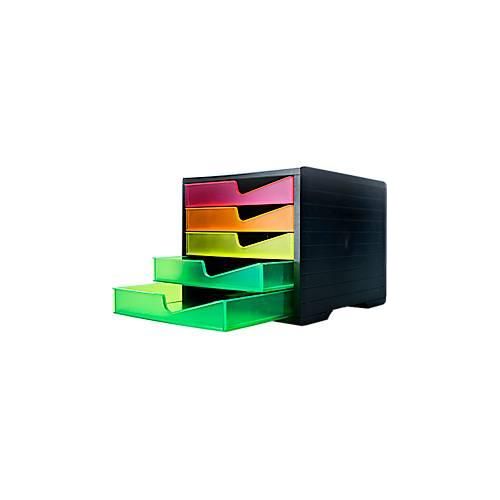 7612176082891 - Schubladenbox styro® styroswing NEONline 5 Schübe Auszugsperre & Griffmulde stapelbar B 270 x T 340 x H 255 mm Polystyrol schwarz-multicolor 7612176082891 - Schubladenbox styro® styroswing NEONline 5 Schübe Auszugsperre & Griffmulde stapelbar B 270 x T 340 x H 255 mm Polystyrol schwarz-multicolor