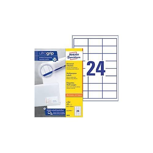 4004182036587 - AVERY Zweckform Abziehhilfe QuickPEELultragrip Mehrzwecketiketten 3658 Selbsthaftend DIN A4 Weiß 646 x 338 mm 100 Blatt à 24 Etiketten 4004182036587 - AVERY Zweckform Abziehhilfe QuickPEELultragrip Mehrzwecketiketten 3658 Selbsthaftend DIN A4 Weiß 646 x 338 mm 100 Blatt à 24 Etiketten