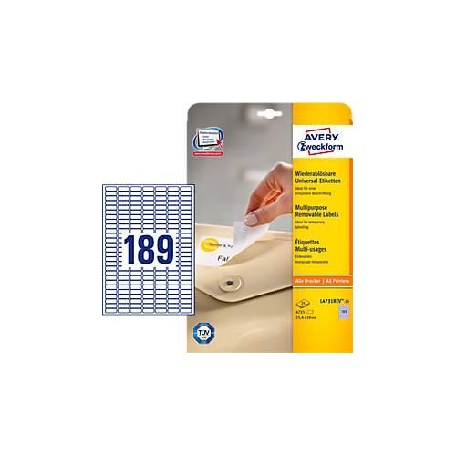4004182047316 - AVERY Zweckform L4731REV-25 Ablösbare Universaletiketten DIN A4 Weiß 254 x 10 mm 30 Blatt à 189 Etiketten