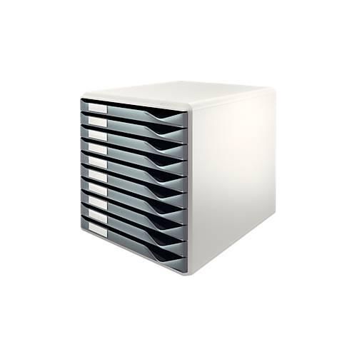 4002432311279 - AKTION LEITZ Schubladenbox Formular-Set  dunkelgrau DIN A4 mit 10 Schubladen + GRATIS STABILO point 88 Fineliner farbsortiert