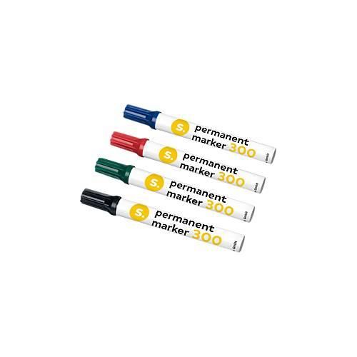 4250874510372 - Permanentmarker Schäfer Shop 300 Rundspitze Strichbreite 15-3 mm wasserfest offen lagerfähig Aluminium & Kunststoff farbsortiert 4 Stück