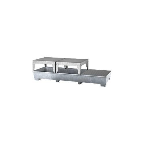 4250101136443 - IBC-Station ASECOS Stahl mit Gitterrost 2 Abfüllböcken u Staplerschuhen 1000 l Auffangvolumen B 3280 x T 1300 x H 820 mm verzinkt