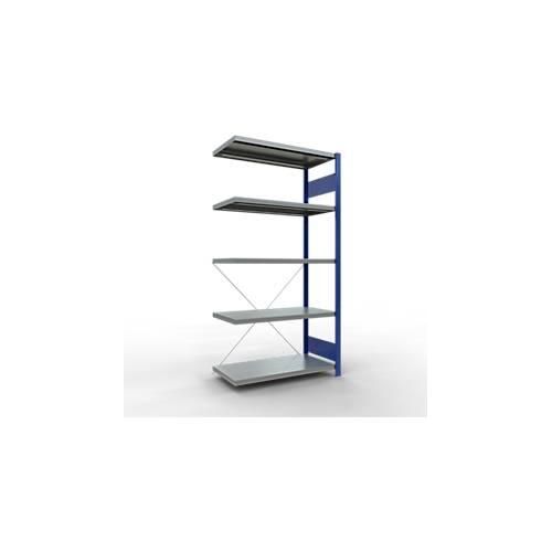 4004514283290 - Schulte Lagertechnik Fachbodenregal Stecksystem MultiPlus250 Anbauregal 5 Fachböden Kreuzstrebe B 1000 x T 500 x H 2000 mm Enzianblau RAL 5010