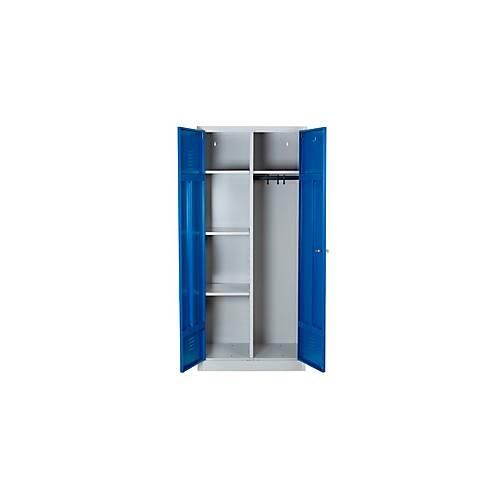 4260090176122 - Putzmittelschrank B 800 mm 4 Böden kompl Mitteltrennwand abschließbar enzianblau RAL 5010 lgrau RAL 7035
