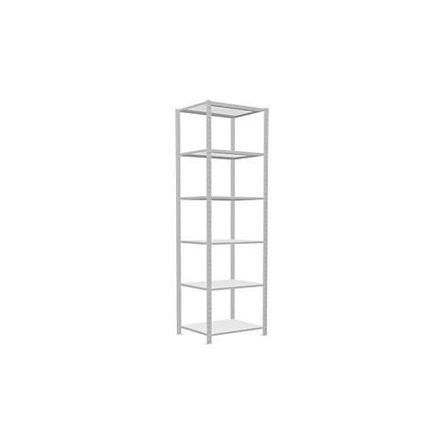 4004514238245 - Schulte Lagertechnik Fachbodenregal Stecksystem MultiPlus250 Grundregal 6 Fachböden Kreuzstrebe B 750 x T 600 x H 2500 mm Lichtgrau RAL 7035