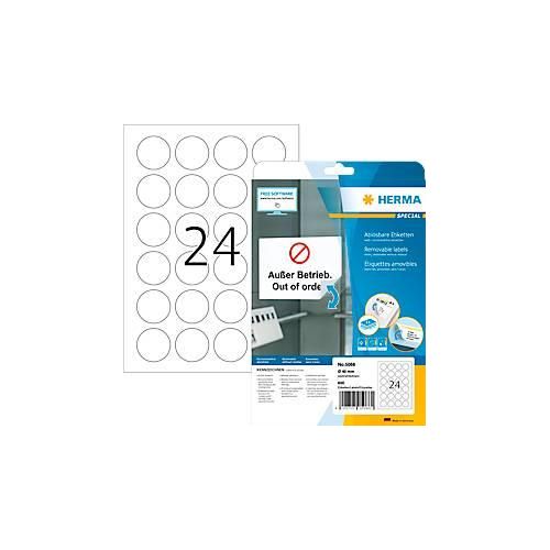 4008705050661 - ablösbare Etiketten Nr 5066 rund Ø 40 mm selbstklebend bedruckbar Papier weiß 600 Stück auf 25 Blatt 4008705050661 - ablösbare Etiketten Nr 5066 rund Ø 40 mm selbstklebend bedruckbar Papier weiß 600 Stück auf 25 Blatt