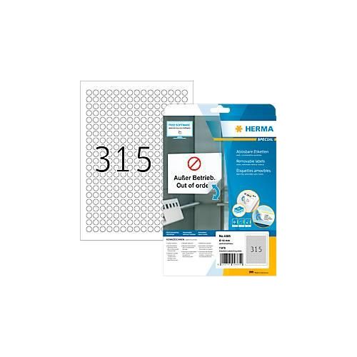 4008705043854 - ablösbare Etiketten Nr 4385 rund Ø 10 mm selbstklebend bedruckbar Papier weiß 7875 Stück auf 25 Blatt 4008705043854 - ablösbare Etiketten Nr 4385 rund Ø 10 mm selbstklebend bedruckbar Papier weiß 7875 Stück auf 25 Blatt