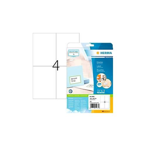 4008705050630 - Premium-Adressetiketten Nr 5063 105 x 148 mm selbstklebend permanenthaftend bedruckbar Papier weiß 100 Stück auf 25 Blatt