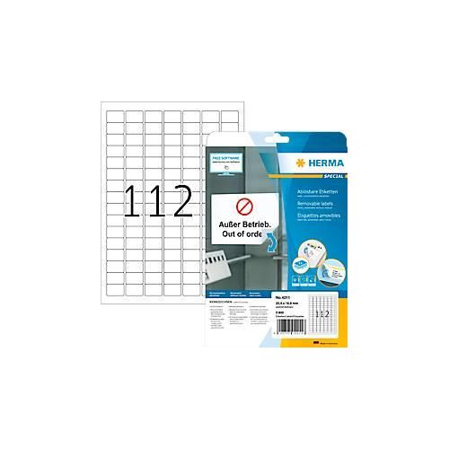 4008705042116 - HERMA Ablösbare Etiketten A4 254x169 mm weiß Movables ablösbar Papier matt 2800 St - Weiß - Selbstklebendes Druckeretikett - A4 - Papier - Laser Inkjet - Entfernbar