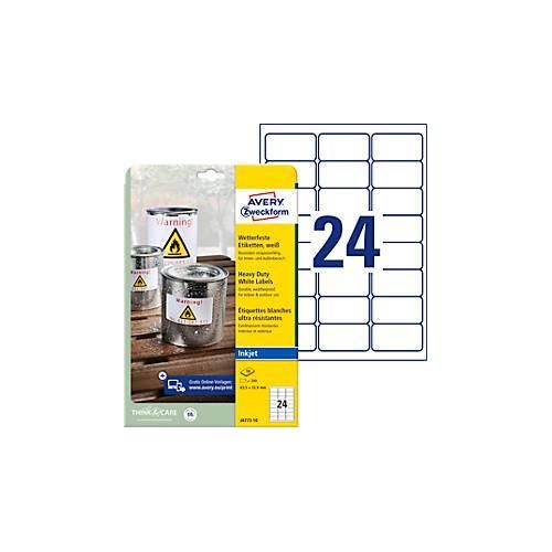 4004182247730 - Avery® Zweckform Etiketten J4773 wetterfest permanenthaftend druckergeeignet rechteckig Polyester matt weiß 240 Stück auf 10 Blatt 4004182247730 - Avery® Zweckform Etiketten J4773 wetterfest permanenthaftend druckergeeignet rechteckig Polyester matt weiß 240 Stück auf 10 Blatt