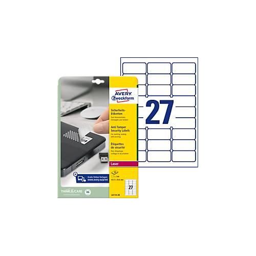 4004182061145 - Avery® Zweckform Etiketten L6114-20 manipulationssicher permanenthaftend druckergeeignet rechteckig Polyester matt weiß 540 Stück auf 20 Bogen 4004182061145 - Avery® Zweckform Etiketten L6114-20 manipulationssicher permanenthaftend druckergeeignet rechteckig Polyester matt weiß 540 Stück auf 20 Bogen