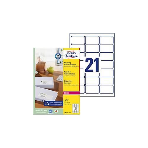 4004182651605 - Avery® Zweckform Etiketten LR7160 für Adressen permanenthaftend druckergeeignet Recycling-Papier rechteckig naturweiß 2100 Stück 100 Blatt 4004182651605 - Avery® Zweckform Etiketten LR7160 für Adressen permanenthaftend druckergeeignet Recycling-Papier rechteckig naturweiß 2100 Stück 100 Blatt