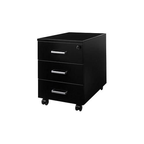 4251898824070 - Pure Rollcontainer 333 3 Schübe abschließbar Metallgriffe Feinblech pulverbeschichtet B 420 x T 600 x H 570 mm schwarz