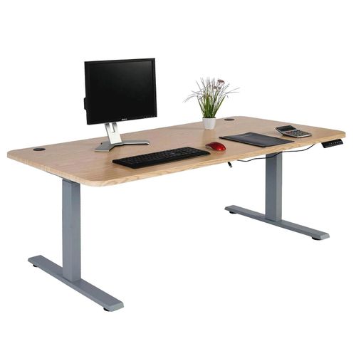 4057651511375 - Schreibtisch MCW-D40 Computertisch elektrisch höhenverstellbar 160x80cm 53kg MVG ~ hellbraun grau