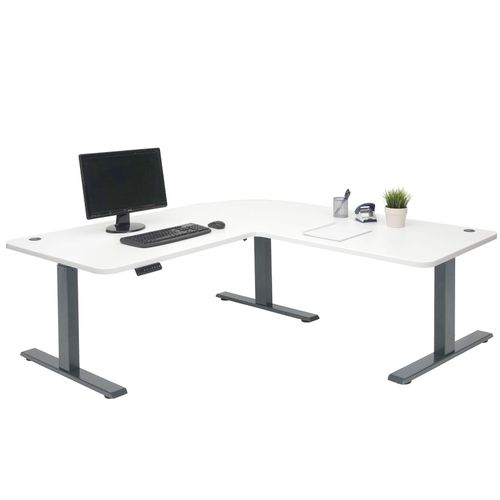 4057651509679 - Eck-Schreibtisch MCW-D40 Computertisch elektrisch höhenverstellbar 178x178cm 84kg MVG ~ weiß anthrazit-grau