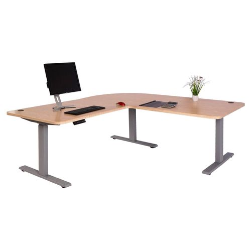 4057651487397 - Eck-Schreibtisch MCW-D40 Computertisch elektrisch höhenverstellbar 178x178cm 84kg MVG ~ hellbraun grau 4057651487397 - Eck-Schreibtisch MCW-D40 Computertisch elektrisch höhenverstellbar 178x178cm 84kg MVG ~ hellbraun grau
