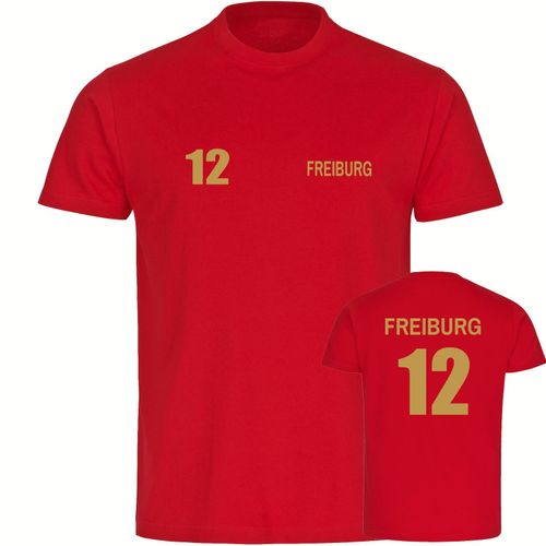 4068859506636 - multifanshop Herren T-Shirt - Freiburg - Trikot Nummer 12 gold - Druck gold metallic - Männer 4068859506636 - multifanshop Herren T-Shirt - Freiburg - Trikot Nummer 12 gold - Druck gold metallic - Männer