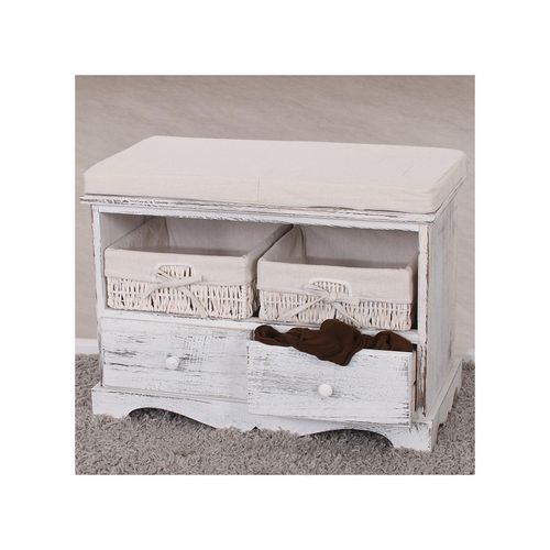 4052826028382 - Sitzbank Kommode mit 2 Körben 42x62x33cm Shabby-Look Vintage ~ weiß 4052826028382 - Sitzbank Kommode mit 2 Körben 42x62x33cm Shabby-Look Vintage ~ weiß