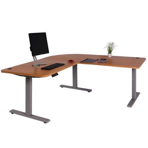 4057651487496 - Eck-Schreibtisch MCW-D40 Computertisch elektrisch höhenverstellbar 178x178cm 84kg MVG ~ braun Struktur grau
