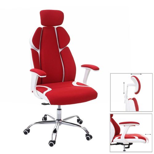 4057651311524 - Bürostuhl MCW-F12 Schreibtischstuhl Drehstuhl Chefsessel Sliding-Funktion Stoff Textil + Kunstleder ~ rot weiß 4057651311524 - Bürostuhl MCW-F12 Schreibtischstuhl Drehstuhl Chefsessel Sliding-Funktion Stoff Textil + Kunstleder ~ rot weiß