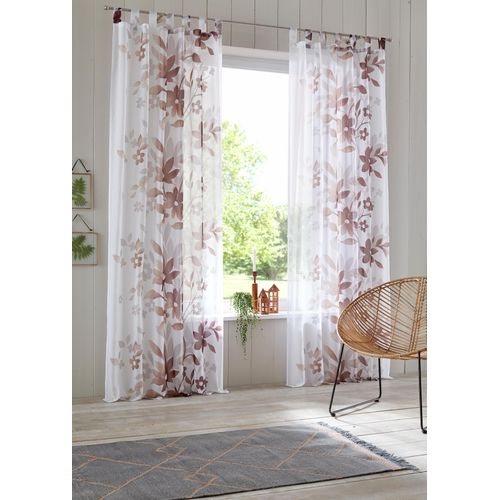 6920192998586 - Gardine HOME AFFAIRE Ina Gr 2 braun B144cm H175cm Voile Polyester Gardinen 2-er Set einseitig floral bedruckt Voile Blumen