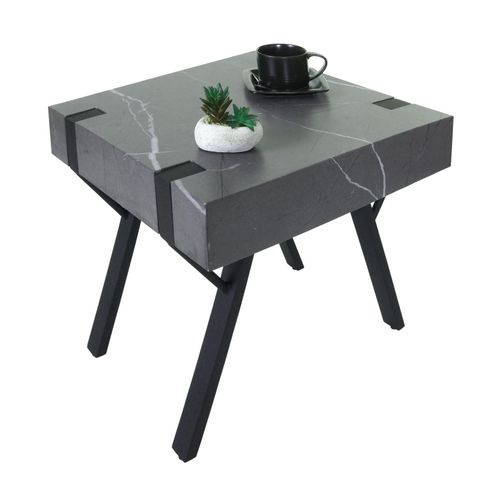 4057651571362 - Beistelltisch MCW-L54 Kaffeetisch Nachttisch Loungetisch Couchtisch Eisen MDF 50x55x50cm ~ Marmor-Optik grau