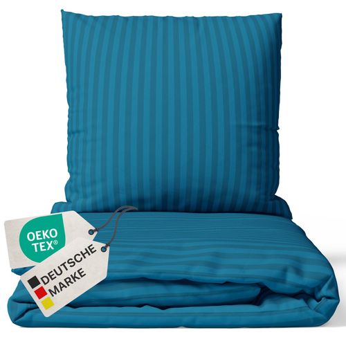 4255636629200 - NYVI Bettwäsche Set DreamScience Mikrofaser Damast - Atmungsaktiv & Weich - Mit Reißverschluss Farbepetrol Größe155x220 + 80x80 cm