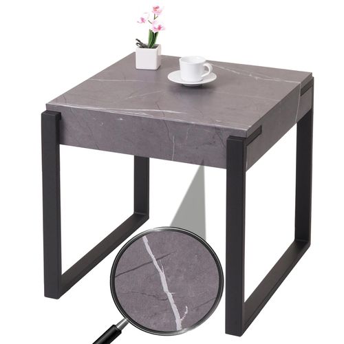 4057651575995 - Beistelltisch MCW-L53 Kaffeetisch Nachttisch Loungetisch Couchtisch Metall 51x50x54cm ~ Marmor-Optik grau