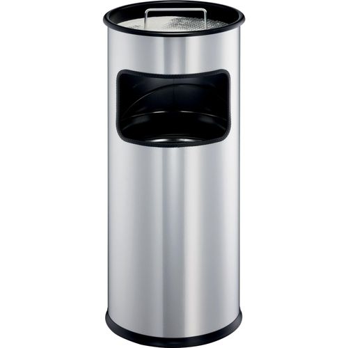 8710968203314 - Mülleimer Executive mit Aschenbecher silber Durchmesser 26 cm 8710968203314 - Mülleimer Executive mit Aschenbecher silber Durchmesser 26 cm